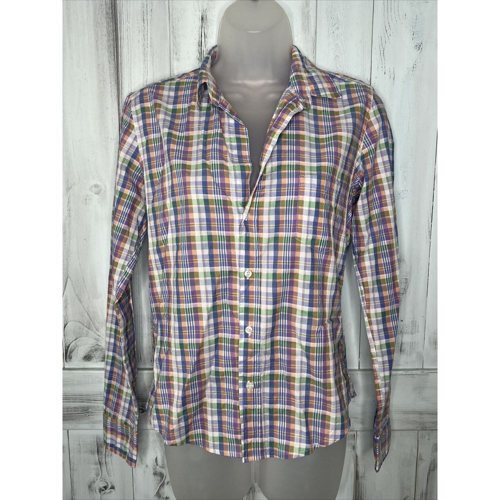 FRANK & EILEEN BLUE ORANGE PLAID LONG SLEEVE BUTTON UP 100 COTTON BARRY SHIRT XS
